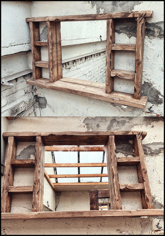 Double sided Multi Shelf Farmhouse Tealight Mirror - Rustic Dark Oak